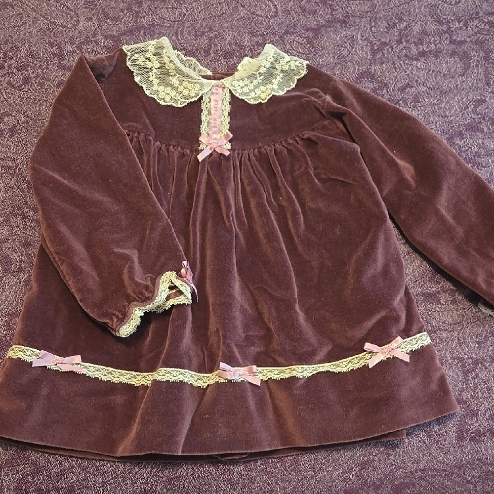 Vintage Velvet Dress with Lace Trim
